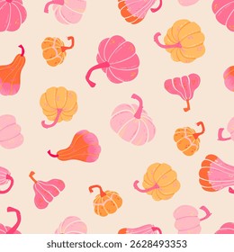 Cute hand drawn pumpkin seamless pattern, hand drawn pumpkins - great as Thanksgiving background, textiles, banners, wallpapers, wrapping - vector design