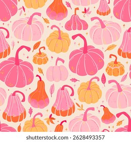 Cute hand drawn pumpkin seamless pattern, hand drawn pumpkins - great as Thanksgiving background, textiles, banners, wallpapers, wrapping - vector design