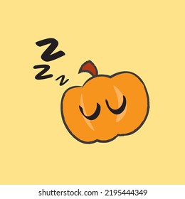Cute Hand Drawn Pumpkin Sleeping - Vector Illustration