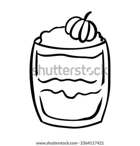 Cute hand drawn pumpkin spice latte mugs. Outline cup of coffee isolated on white. Vector illustration. Perfect for menu, greeting card, postcard, print, coloring book.