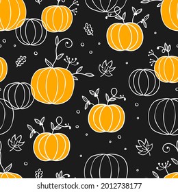 Calabazas dibujadas a mano sin costura, fondo de doodle precioso, genial para textiles de Halloween, carteles, papel pintado, envoltura - diseño vectorial