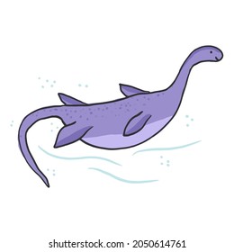 Cute hand drawn purple plesiosaurus illustration