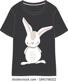 Cute Hand drawn rabbit or bunny t shirt print graphic vector artwork
