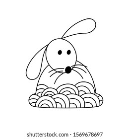 Cute hand drawn rabbit, coloring pages for adults and kids. Easter background with creative ornament. Black and white vector illustration.