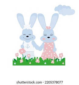 Cute hand drawn rabbit isolated on white background.