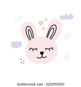 Cute hand drawn rabbit isolated on white background.