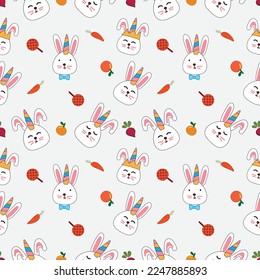 Cute hand drawn rabbit unicorn cartoon seamless pattern backround. 
