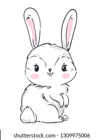 Cute Hand drawn Rabbit vector illustration 