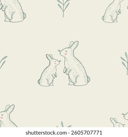 Cute Hand drawn rabbits seamless pattern. 