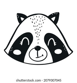 cute hand drawn raccoon head for nursery posters, prints, kids apparel decor, sublimation, greeting cards, stickers, scrapbooking, etc. EPS 10