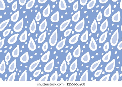 Cute hand drawn rain drops seamless pattern. Naive simple shapes freehand repeatable motif for wrapping paper, fabric. Natural shape and color eco style background. Stock vector illustration.