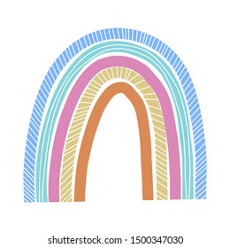 Cute hand drawn rainbow, childish print. Best for t-shirt, poster, wrapping paper, decoration. Vector illustration in scandinavian style. Isolated on white background.