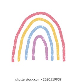 Cute hand drawn rainbow in crayon texture. Playful childish drawings. Ideal for kids print, nursery poster, baby shower invitation, child product, social media, card, invitation