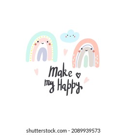 Cute hand drawn rainbows print. Rainbow for baby textiles, fabrics and baby shower cards