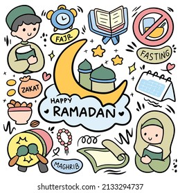 Cute hand drawn Ramadan doodle clip art vector illustration