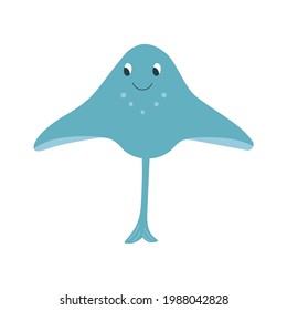 Cute hand drawn ray fish with happy face. Vector illustration isolated on white background.