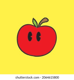 A Cute Hand Drawn Red Apple - Amazing cute minimalist vector retro red apple fruit character suitable for sticker, fall, children book, decoration, animation, design asset and illustration