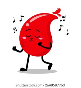 Gota roja dibujada a mano linda de la sangre que camina y silba