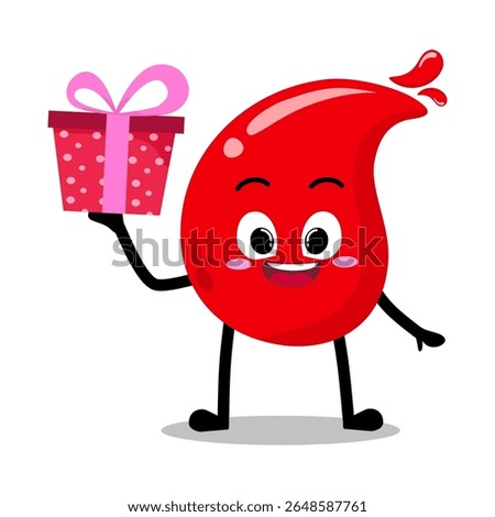 Cute Hand Drawn Red Blood Drop Giving a Present Gift