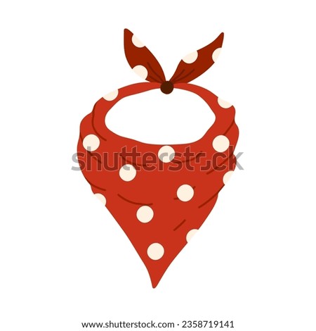 Cute hand drawn red cowboy scarf clipart. Western neck bandana neckerchief and handkerchief. Unisex neck accessory in the Wild West style. Biker face scarf, bandanna shawl isolated on white.