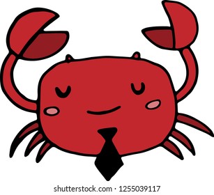 Cute hand drawn red crab. Design for  poster, kids print. Vector cartoon illustration.