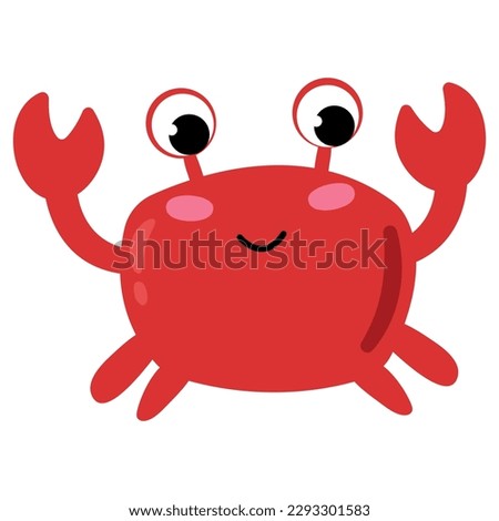 Cute hand drawn red crab. 	White background, isolate. Vector illustration.	