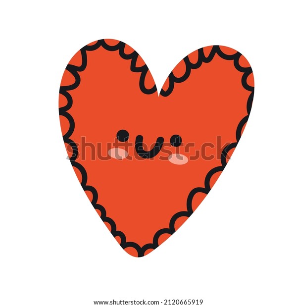 Cute Hand Drawn Red Heart Face Stock Vector (Royalty Free) 2120665919