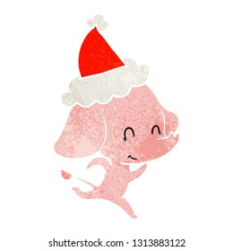 cute hand drawn retro cartoon of a elephant wearing santa hat