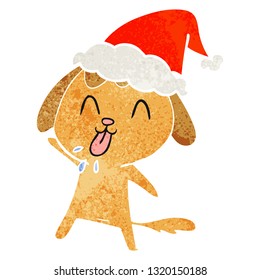 cute hand drawn retro cartoon of a dog wearing santa hat