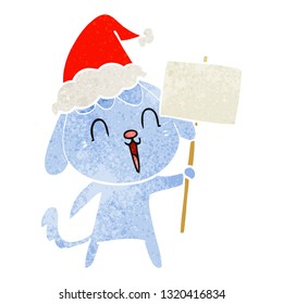 cute hand drawn retro cartoon of a dog wearing santa hat