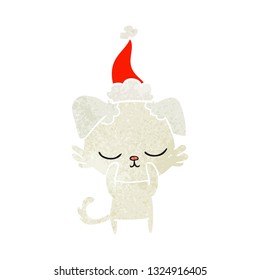 cute hand drawn retro cartoon of a dog wearing santa hat