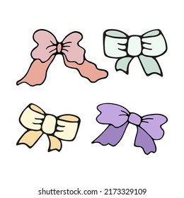 Cute hand drawn ribbon, bow. Doodle vector illustration