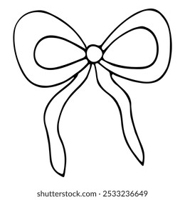 Fita desenhada à mão bonita, laço. Linha preta doodle ilustração vetor para casamento e projeto de berçário, logotipo e cartão de saudação. Doodle decoração clip art para comemorar, festa. Isolado no branco.