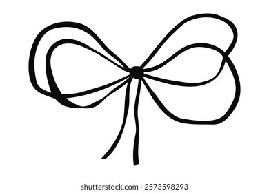 Cute hand drawn ribbon bow isolated on white background. Silhouette of whimsical bow-knot. Vector illustration