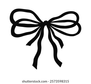 Cute hand drawn ribbon bow isolated on white background. Silhouette of whimsical bow-knot. Vector illustration