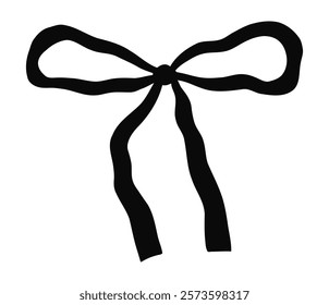 Cute hand drawn ribbon bow isolated on white background. Silhouette of whimsical bow-knot. Vector illustration
