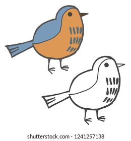 Cute hand drawn robin. Small doodle bird. Vector illustration. 