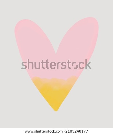 Cute Hand Drawn Romantic Vector  Illustration with Watercolor Style Heart on an Off-White Background. Love Symbol. Simple Print with Pink-Yellow Heart ideal for Card, Poster, Wall Art. No text.
