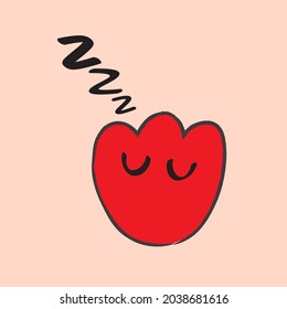 A Cute Hand Drawn Rose Sleeping - Amazing cute minimalist vector sleepy red rose flower character suitable for sticker, children book, clip art, decoration, animation, design asset and illustration