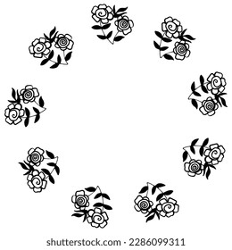 Cute hand drawn round frame with floral elements, herbs, leaves, flowers, twigs. Doodle vector mandala illustration for wedding design, logo and greeting card.