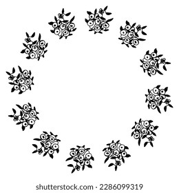 Marco redondo dibujado a mano con elementos florales, hierbas, hojas, flores, ramas. Ilustración de mandala vector Doodle para diseño de bodas, logotipo y tarjeta de saludo.