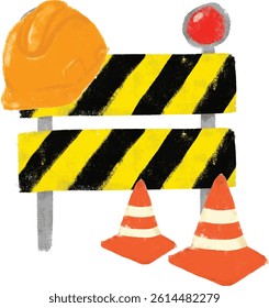 Cute hand drawn safety road sign construction site helmet cone worker doodle kids illustration watercolor street traffic element boy birthday party theme Sticker