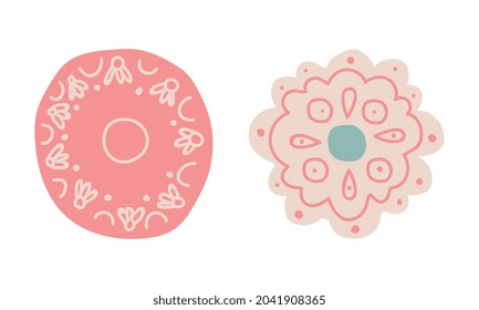 Cute Hand Drawn Saucer as Small Dishware for Serving Tea or Coffee Vector Set