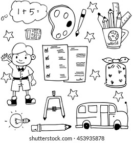 Cute hand drawn school doodles vector art