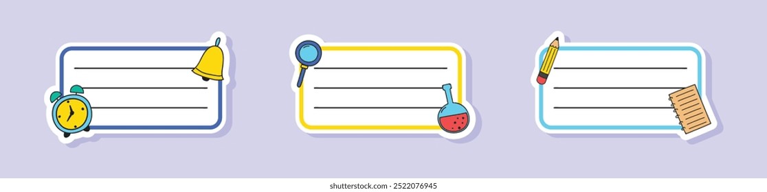 Cute hand drawn school notebook labels. Vector illustration