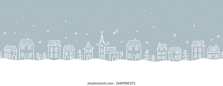 Cute hand drawn seamless doodle houses, christmas town with stars and decorated houses, great for banners, wallpapers, invitations - vector design
