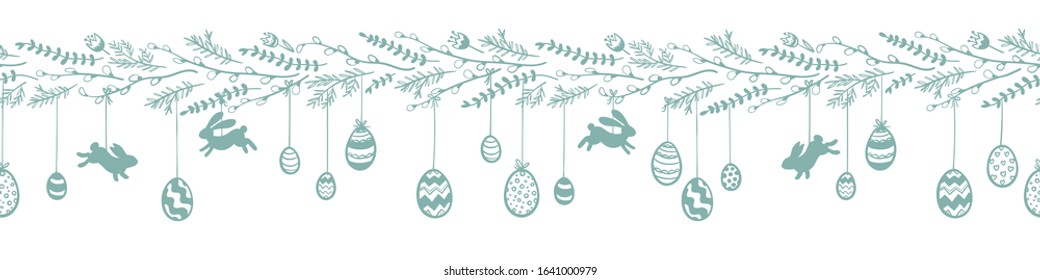 Cute hand drawn seamless easter garland, hanging easter eggs, great for banners, wallpapers, easter cards - vector design
