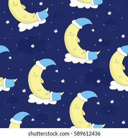 Cute hand drawn seamless moon pattern vector illustration.