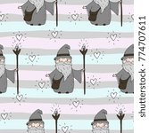 Cute hand drawn seamless pattern with Wizard. vector print.