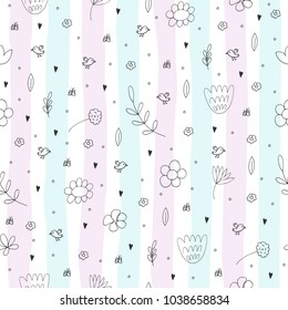 Cute hand drawn seamless pattern with floral pattern. vector print.
